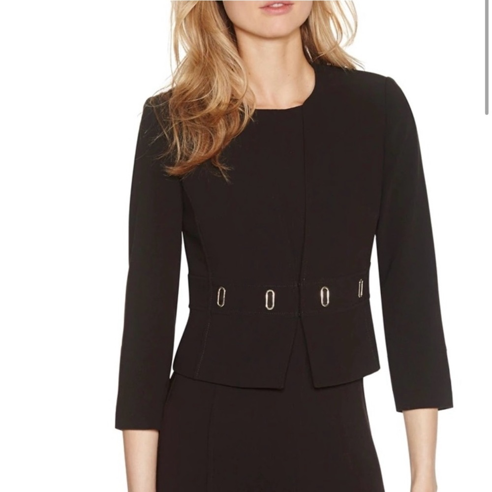 White House Black Market Black Cropped Jacket/Blazer w/ Silver Grommet Detailing